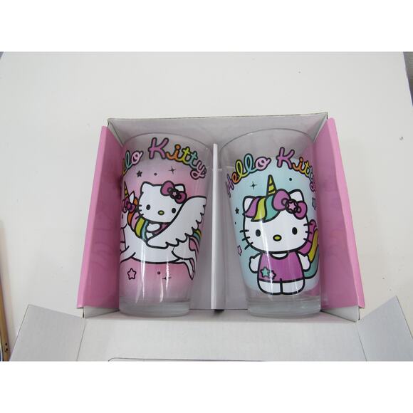 NIB NWT Silver Buffalo Sanrio Hello Kitty Unicorn 16-Ounce Pint Glasses Set of 2 - Picture 1 of 4